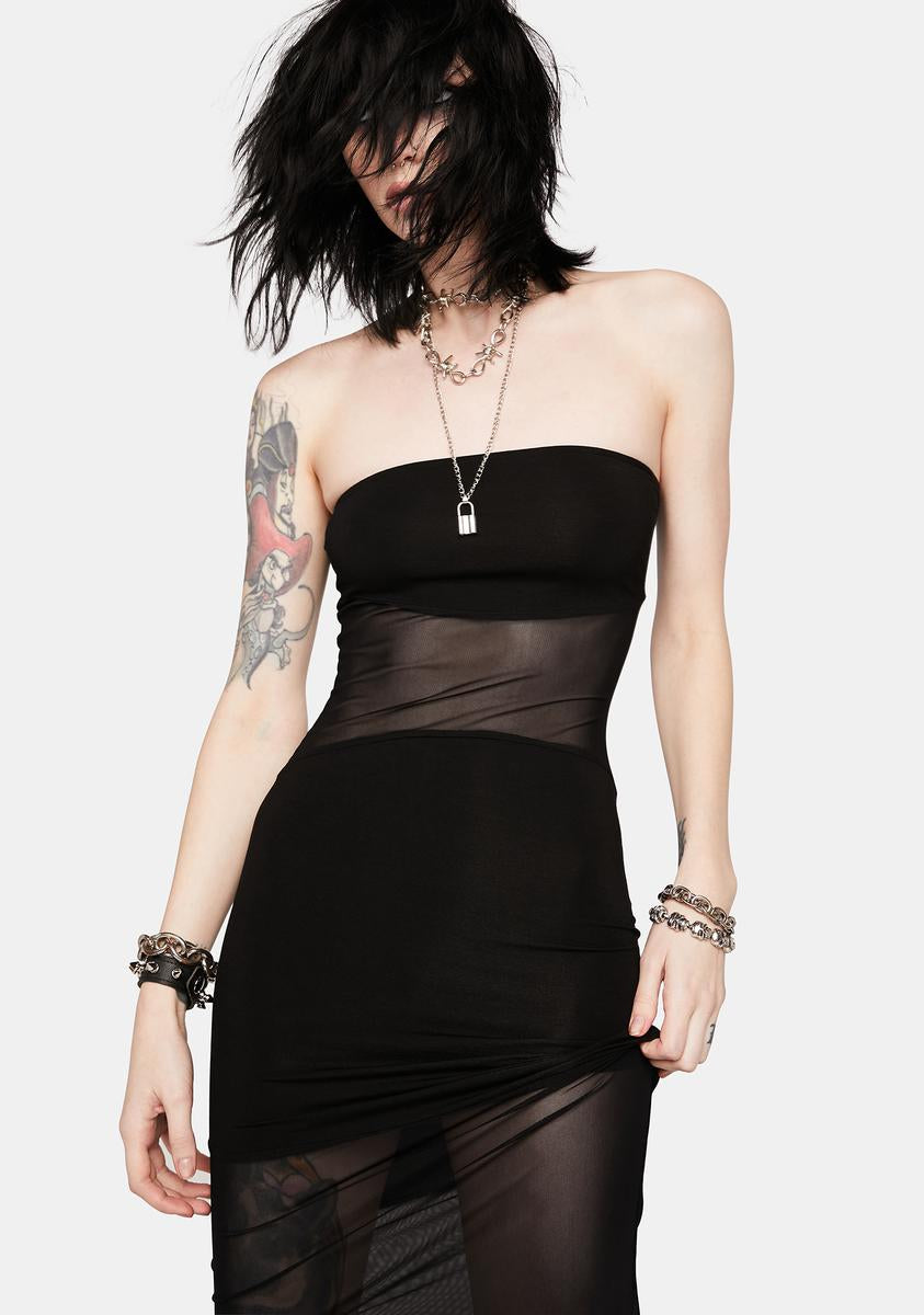 Mesh Panel Midi Sleeveless Dress - Black Dolls Kill Mesh Panel Midi Sleeveless Dress - Black Dolls Kill