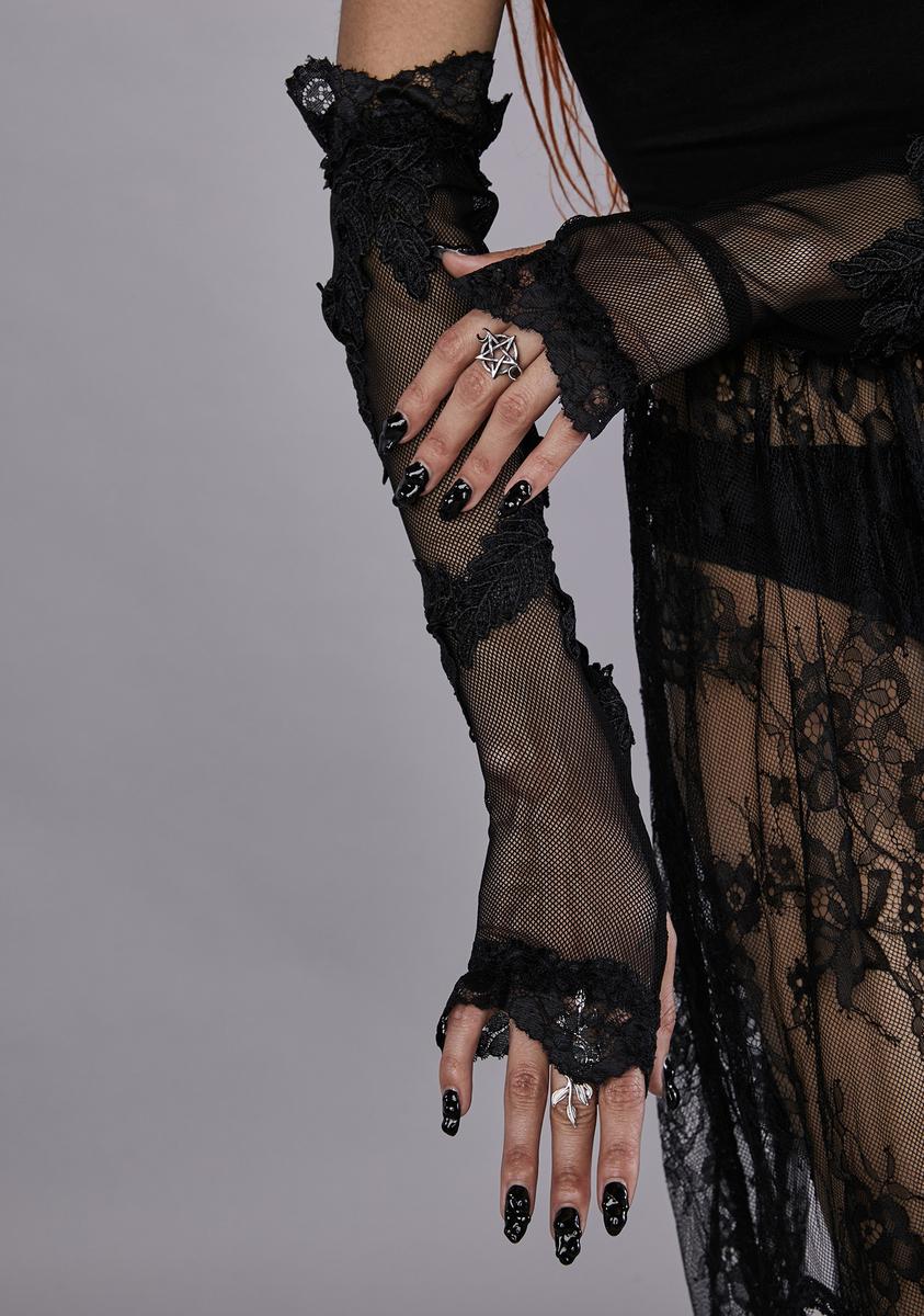 Mesh Arm Warmers With Lace Appliques Black Dolls Kill