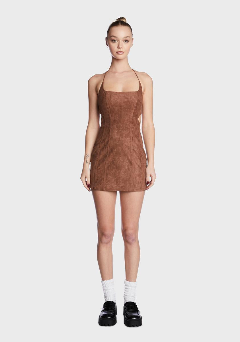 Lioness Faux Suede Open Back Mini Dress