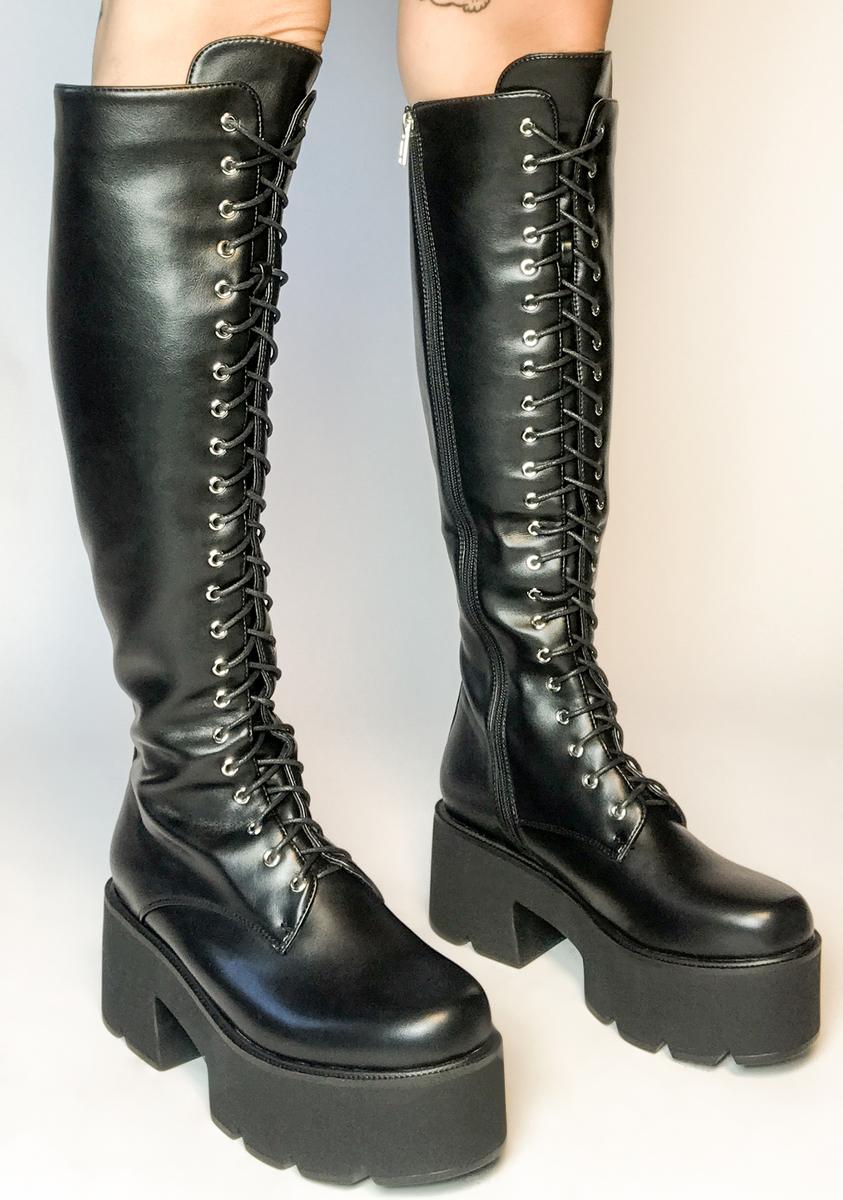 Knee high lace up platform boots outlet