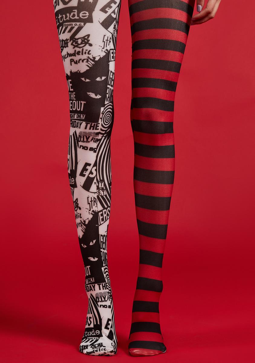 Dolls Kill x Emily The Strange Mismatched Striped Collage Tights