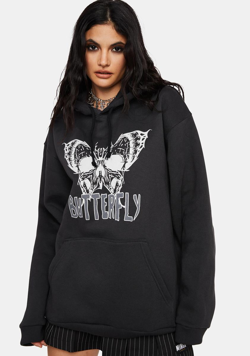 Minda Oversized Evil Butterfly Graphic Hoodie Black Dolls Kill
