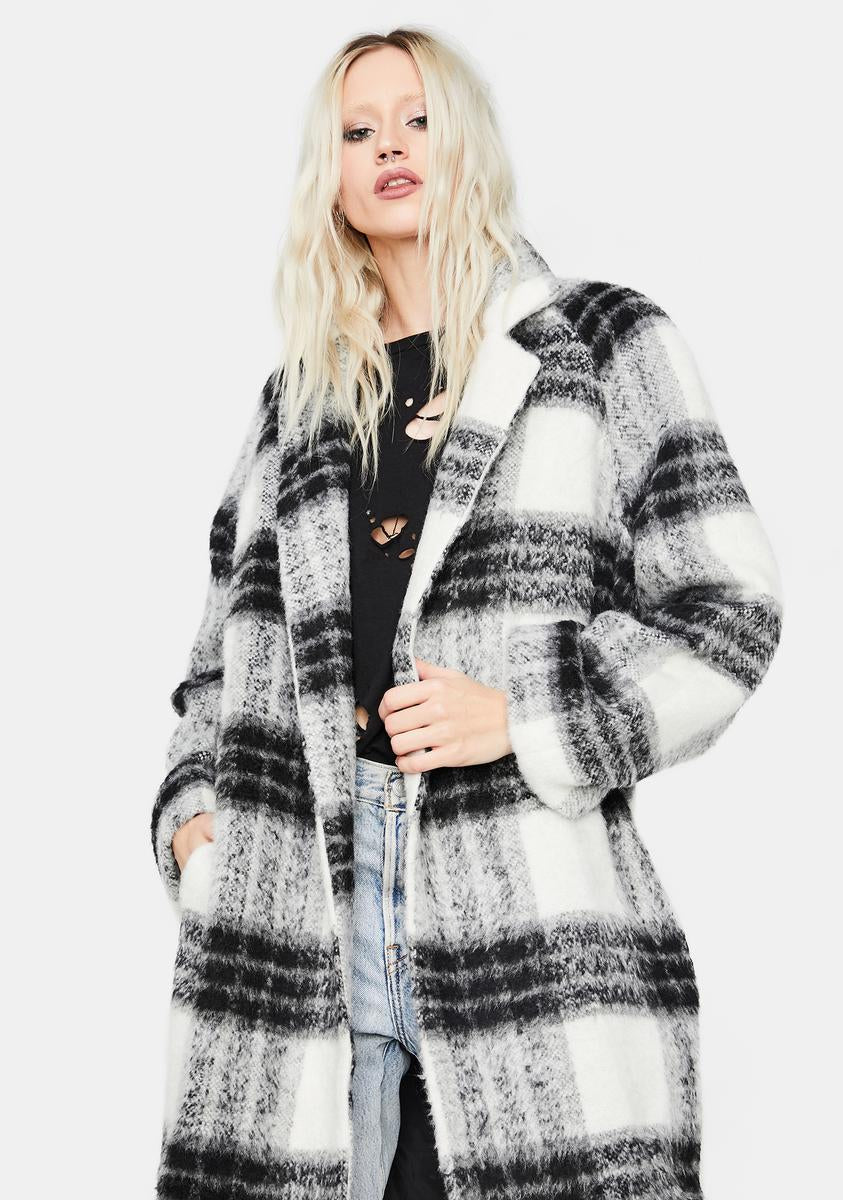 Black and white plaid wool coat shop