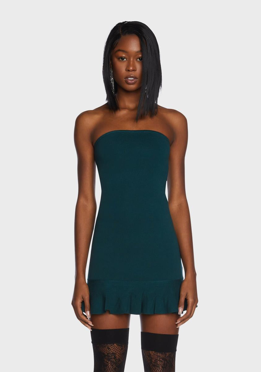 slim fit dress slacks Dark Green Tulle Strapless High Slit A-Line Prom Dresses, CP0886 US2 / Custom Color(Leaving A note) main image 1