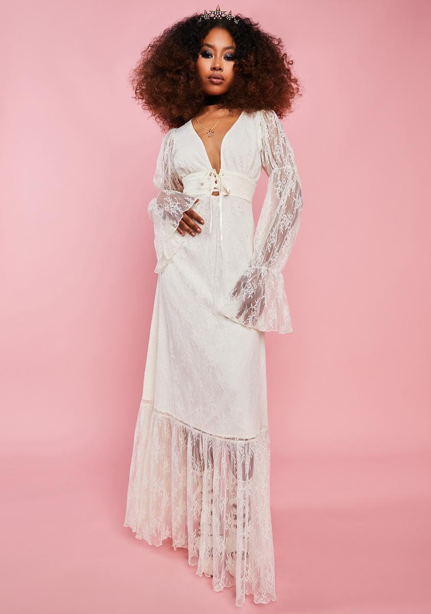 Sugar Thrillz Lace Bubble Sleeve Maxi Dress - White – Dolls Kill