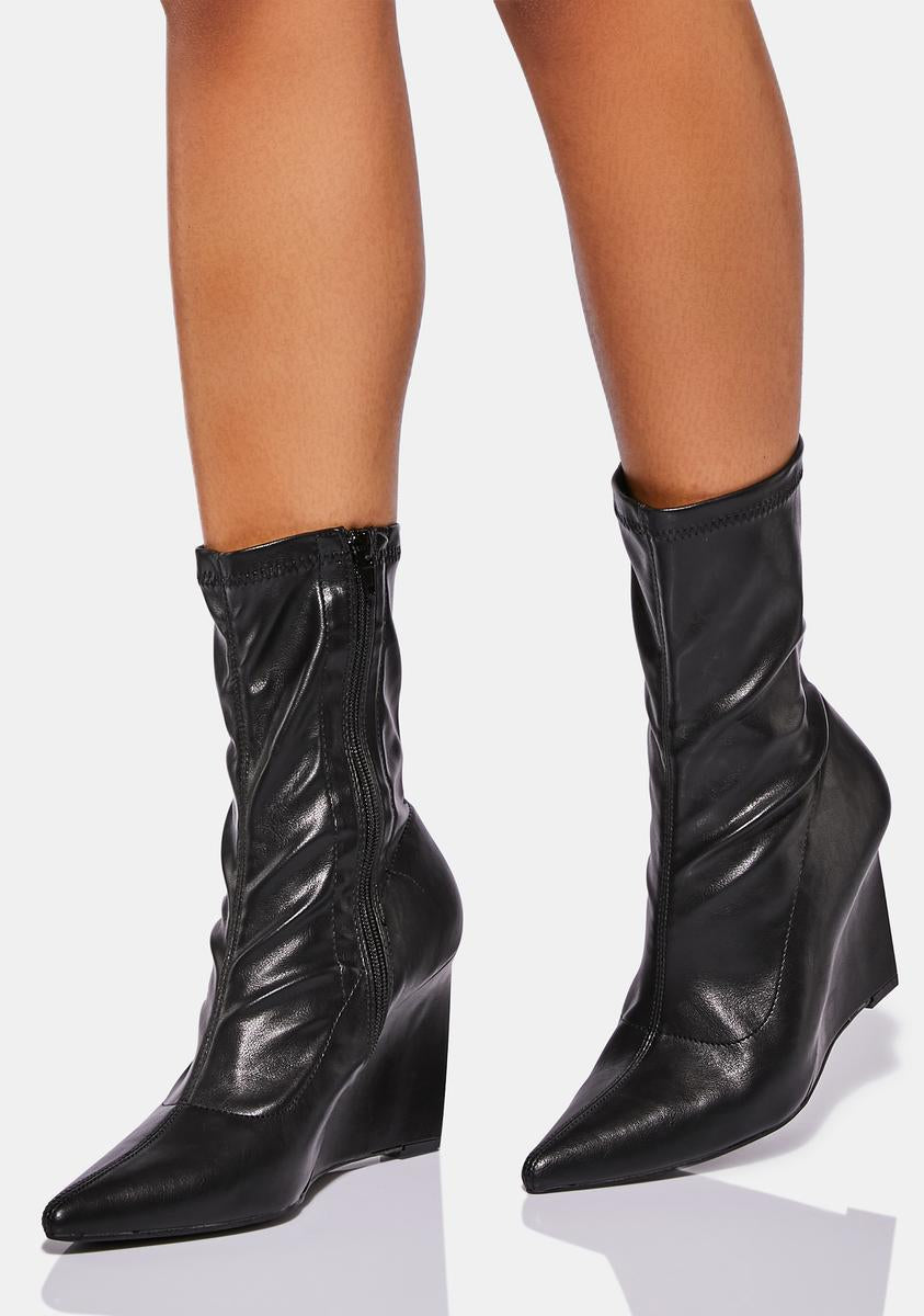 Vegan Leather Wedge Pointed Toe Ankle Boots Black – Dolls Kill, image size:843x1200