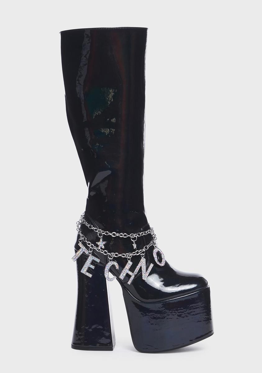 Club Exx Techno Charm Platform Go Go Boots - Black