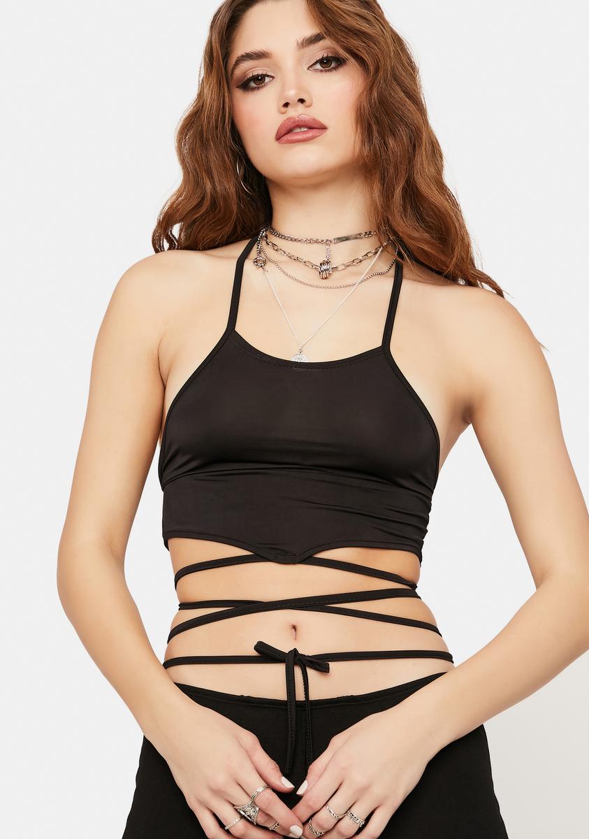 black wrap halter top