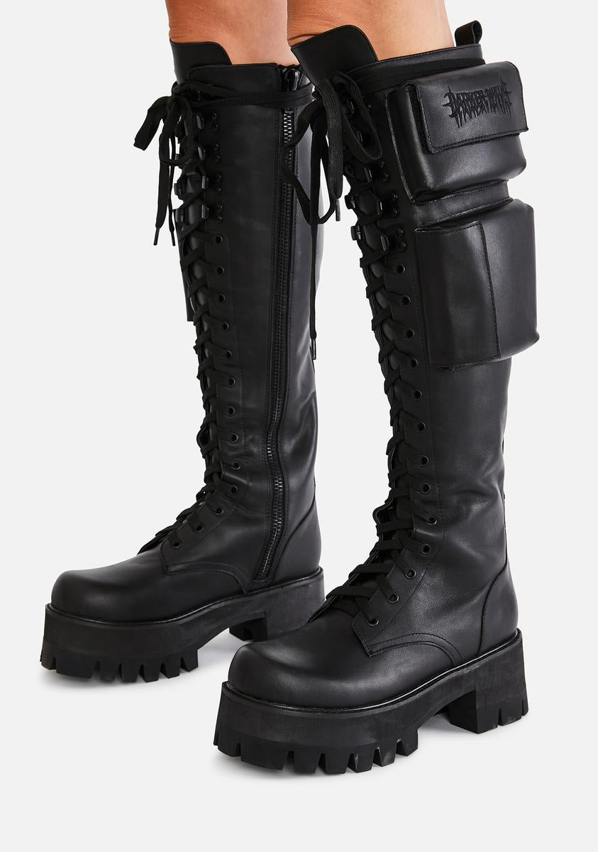 Darker Wavs Obsidian Pocket Boot Leather Black – Dolls Kill