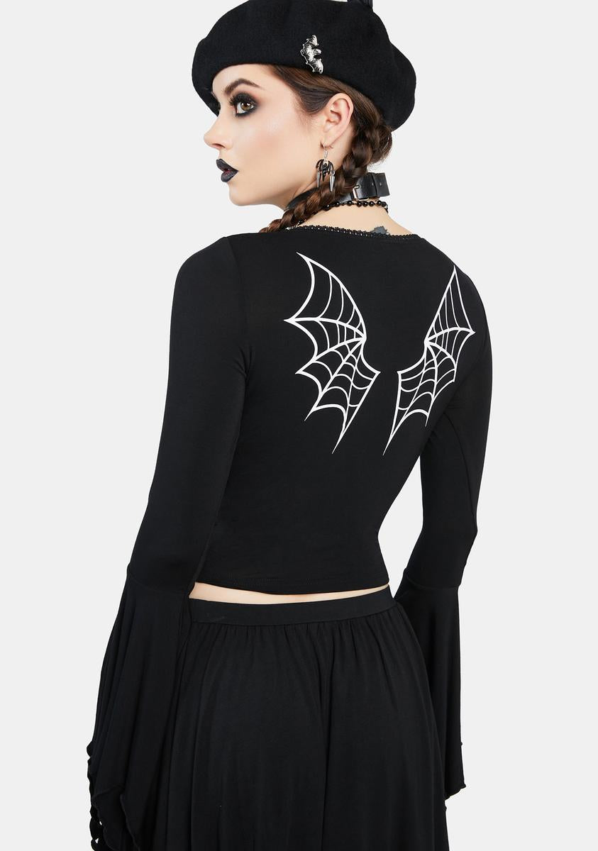 The Grave Girls Bat Graphic Bell Sleeve Top - Black – Dolls Kill