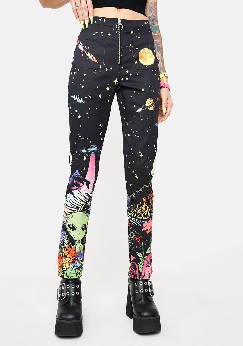 Current Mood Night Scene Print High Waist Pants - Multi