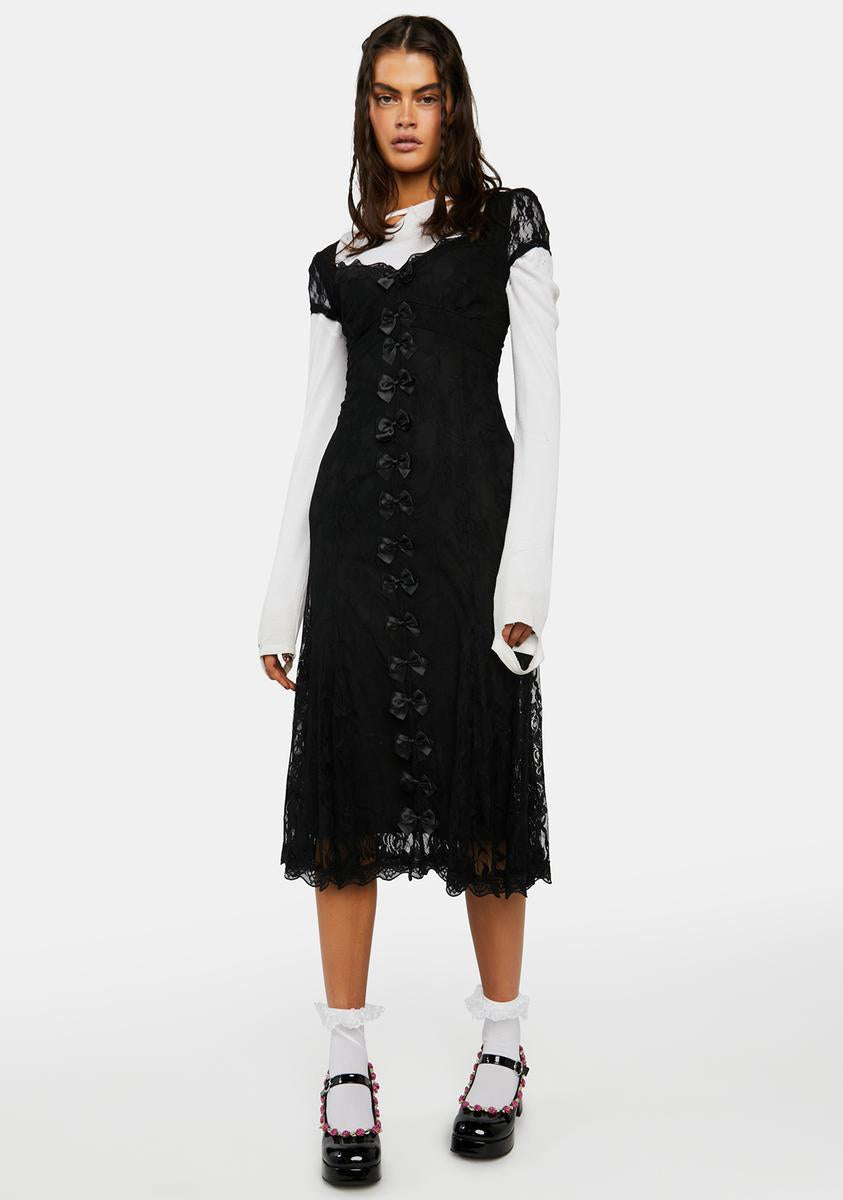 Delia's by Dolls Kill Lace Short Sleeve Midi Dress - Black