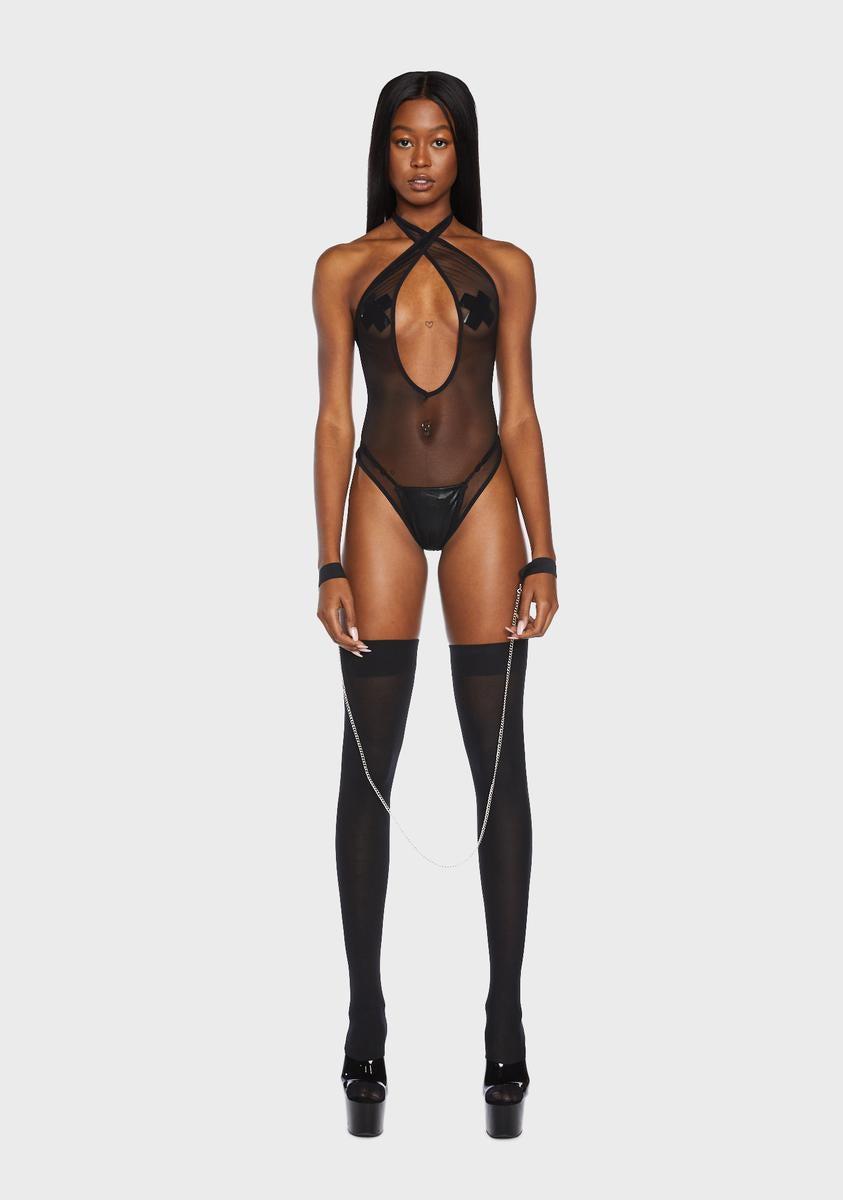 Sheer Mesh Teddy With Chain Cuffs Lingerie Set - Black Dolls Kill Sheer Mesh Teddy With Chain Cuffs Lingerie Set - Black Dolls Kill