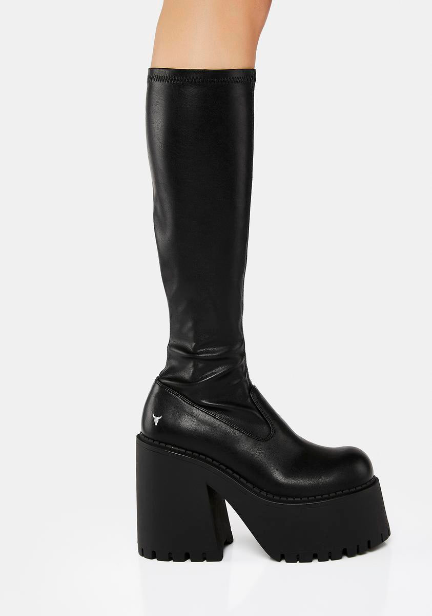Windsor Smith Knee-High Leather Sock Boots Black – Dolls Kill