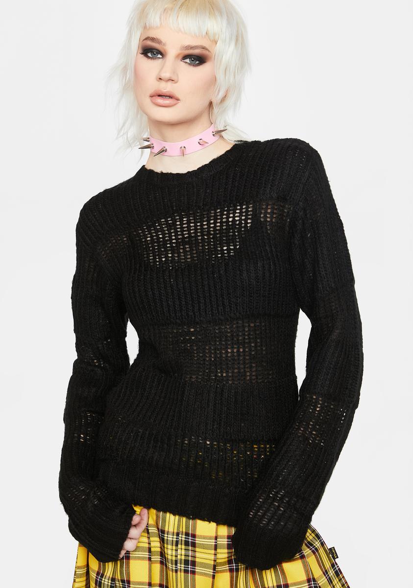 Tripp NYC Striped Open Knit Sweater Black – Dolls Kill