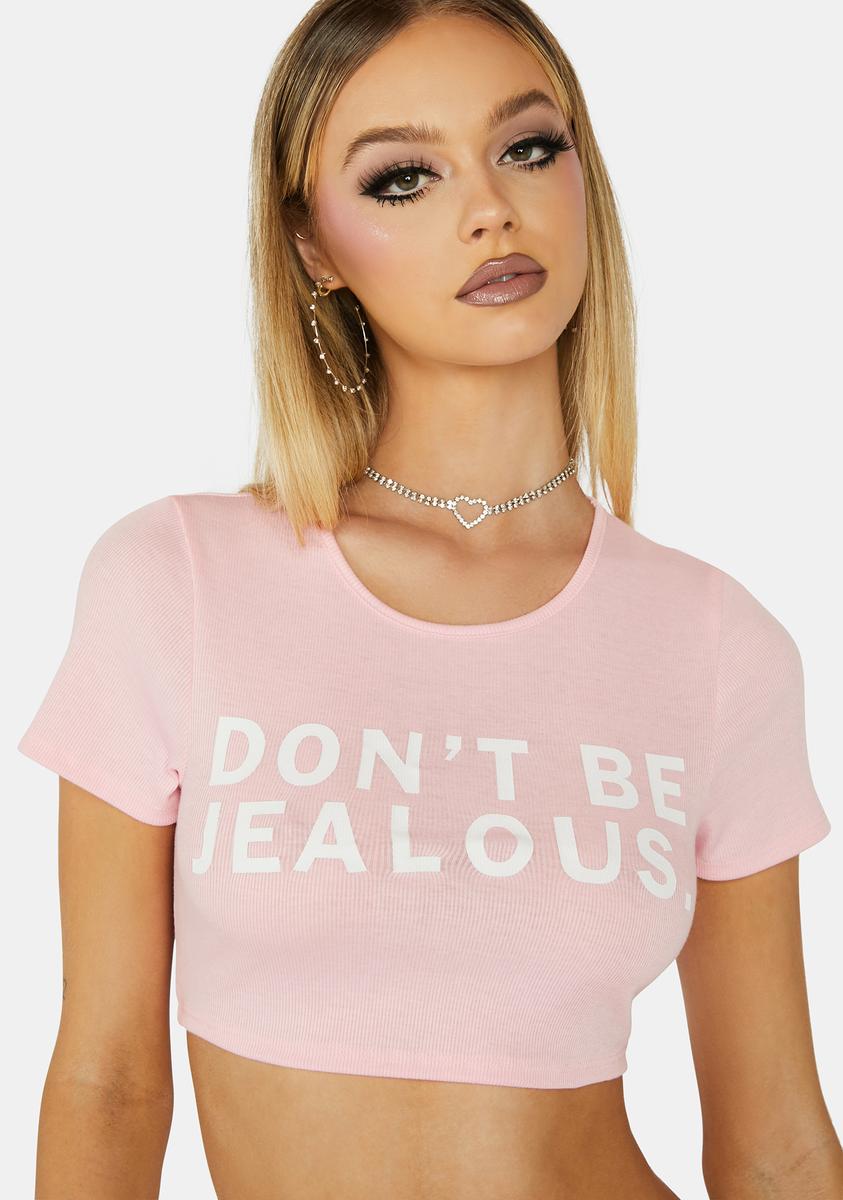 Don't Be Jealous Graphic Ribbed Crop Top - Pink – Dolls Kill