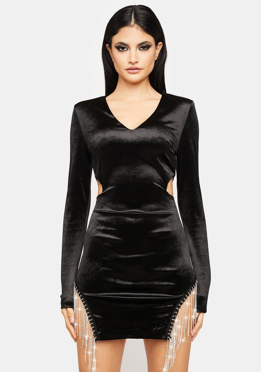black mini dress with rhinestone fringe Mai Black Strapless Rhinestone Mini Dress – Mara Blak main image 1