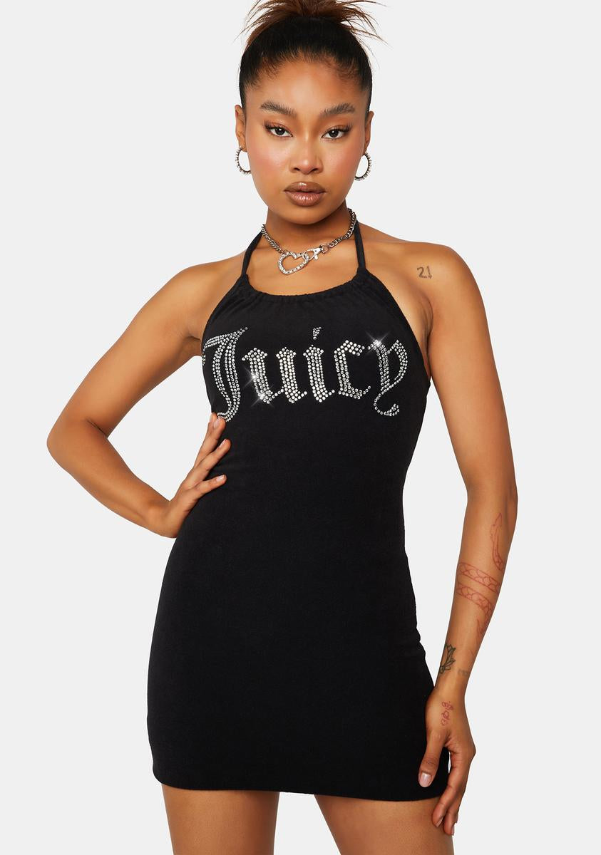 Juicy Couture Black Big Bling Terry Halter Dress Dolls Kill Juicy Couture Black Big Bling Terry Halter Dress Dolls Kill