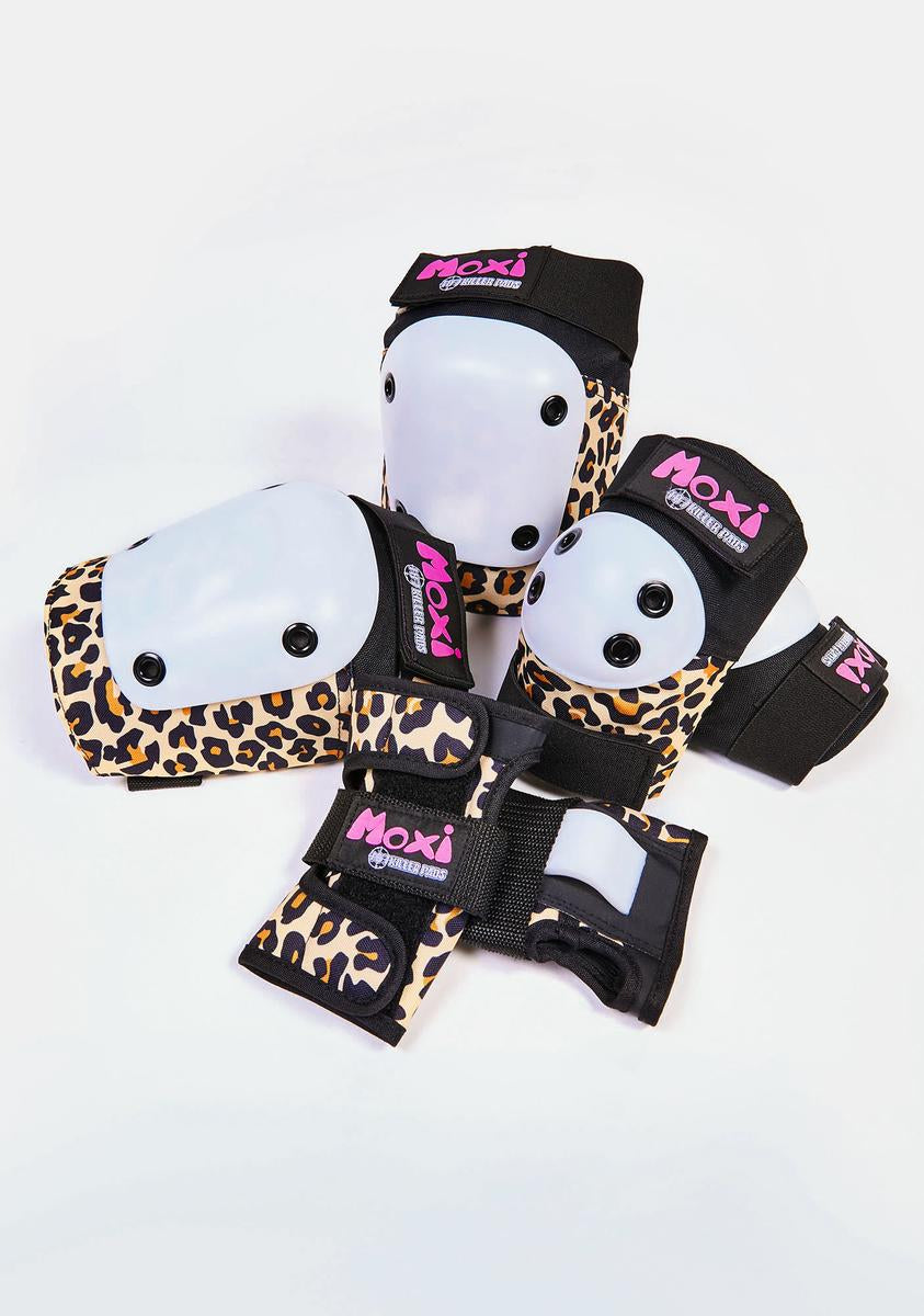 moxi protective gear 187 Killer Pads Leopard Moxi Six Pack Pads Set – Dolls Kill