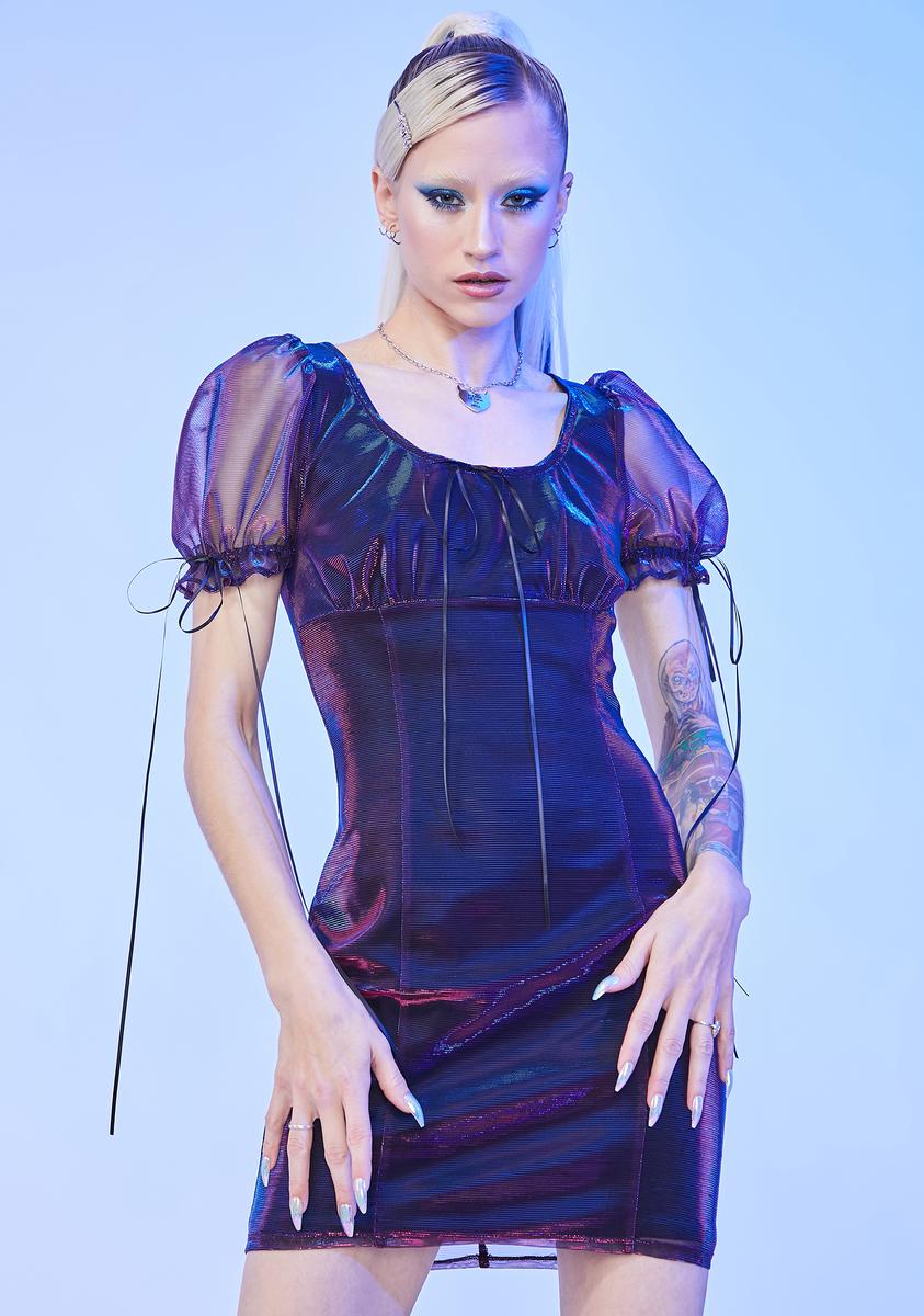 Horoscopez Aquarius Glitter Puff Sleeve Mini Dress Purple