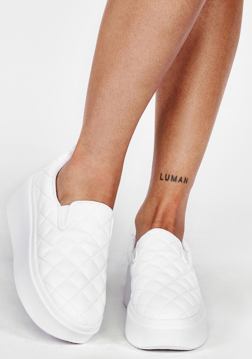 Platform Wedge Quilted Sneakers White Dolls Kill