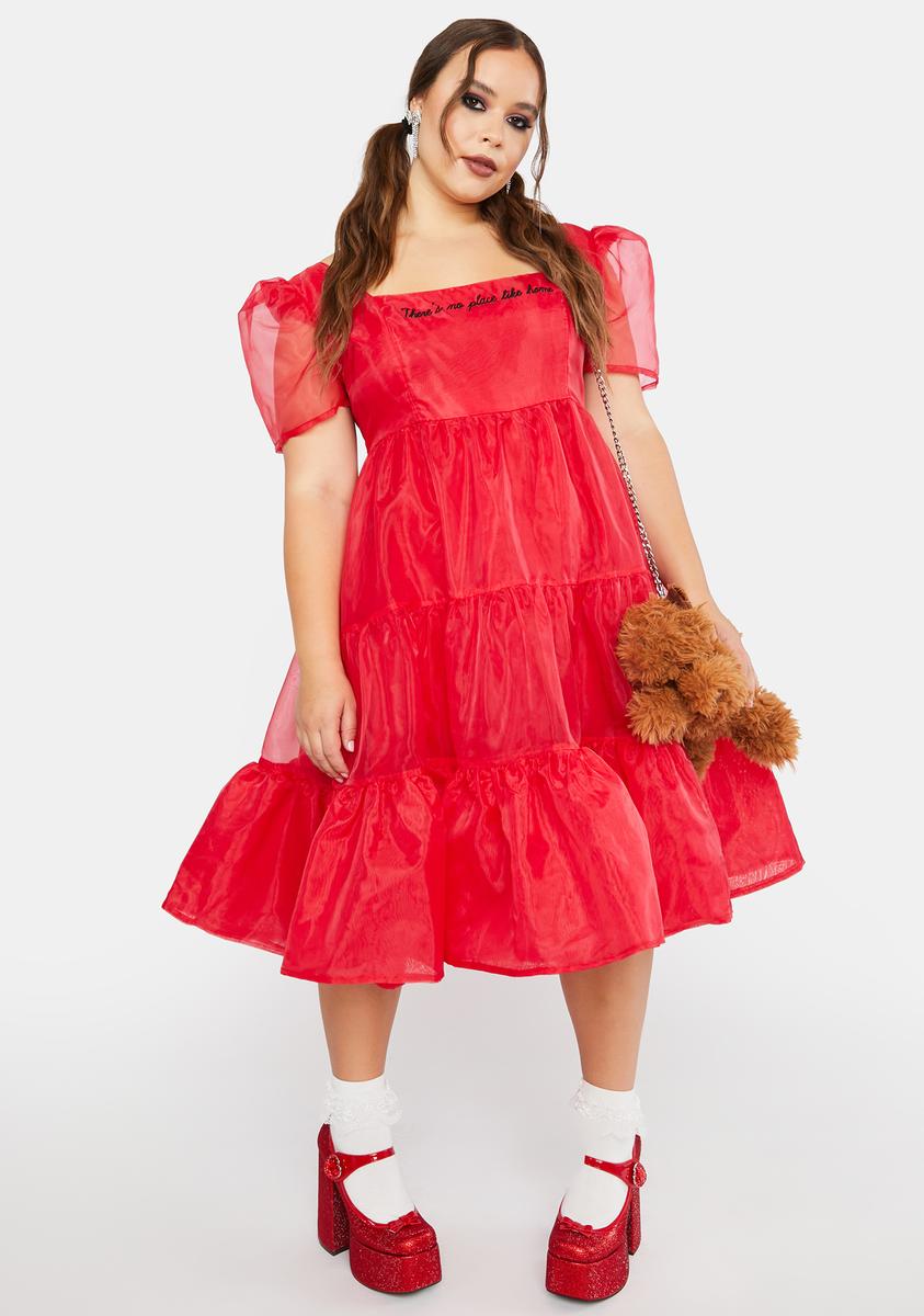 Dolls Kill X Wizard Of Oz Plus Size Organza Embroidered Midi Dress Red