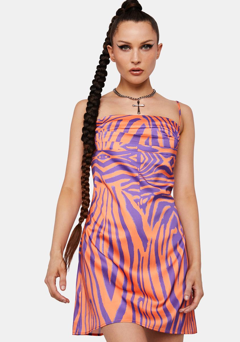 open lace back dress AFRM Zebra Satin A Line Mini Dress