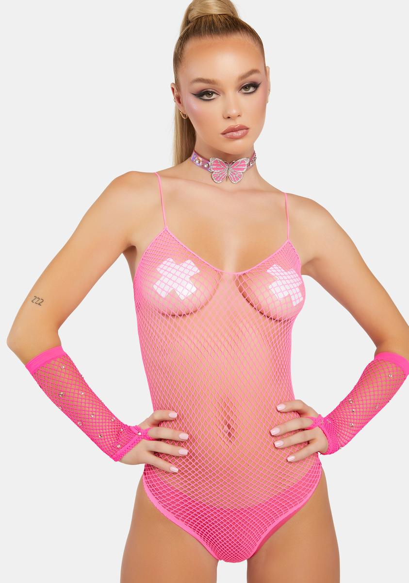 Neon Fishnet Bodysuit - Pink Dolls Kill Neon Fishnet Bodysuit - Pink Dolls Kill