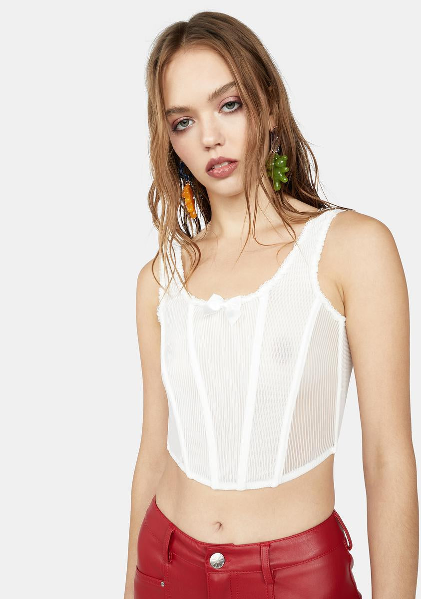 Delias Sheer Bustier Crop Top Off White Ivory Dolls Kill