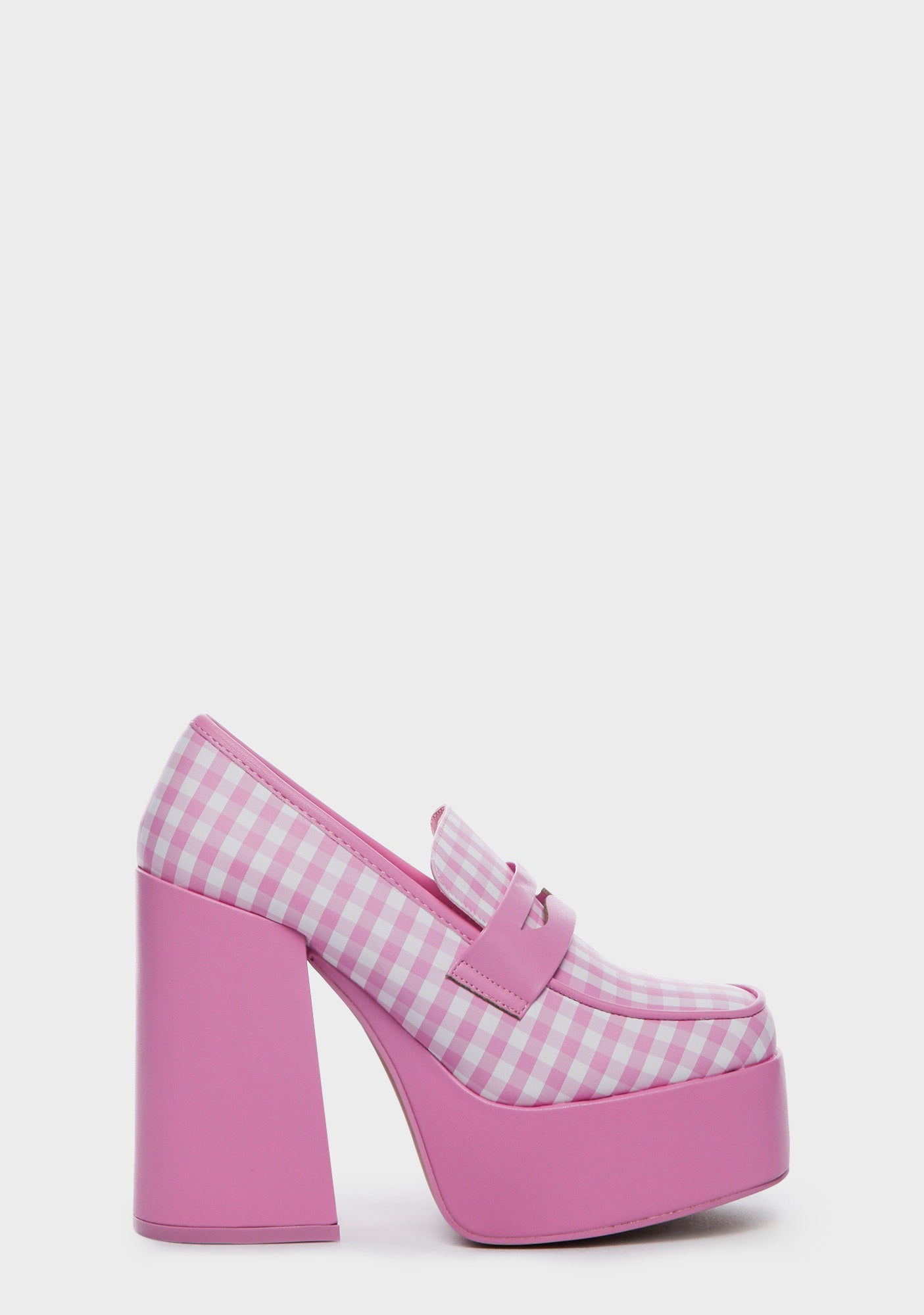 Daisy Street Gingham Platform Loafers Pink Dolls Kill