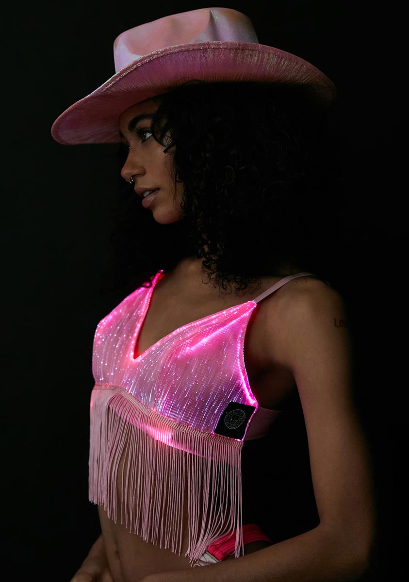 Neon Cowboys Light Up Fringe Bra Top - Pink