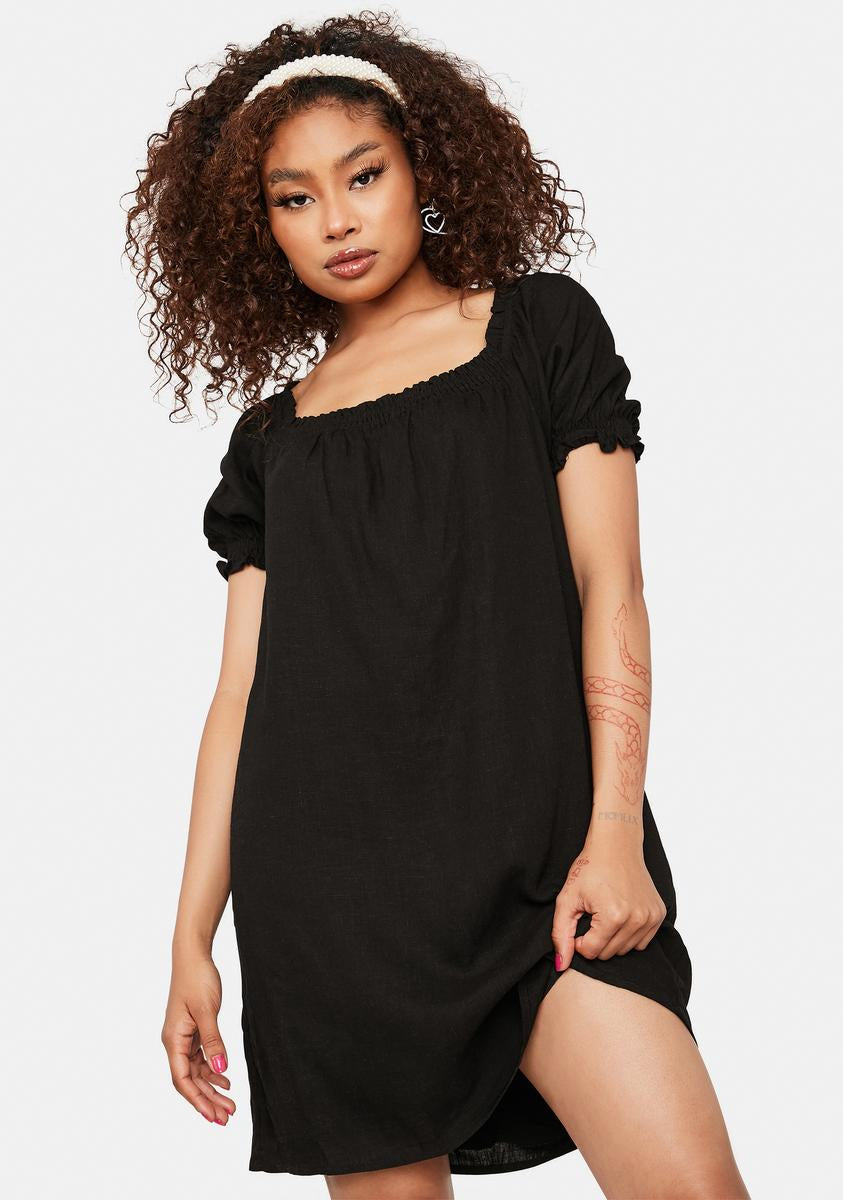 black square neck puff sleeve dress Cute Black Dress - Puff Sleeve Dress - Mini Dress - Dress