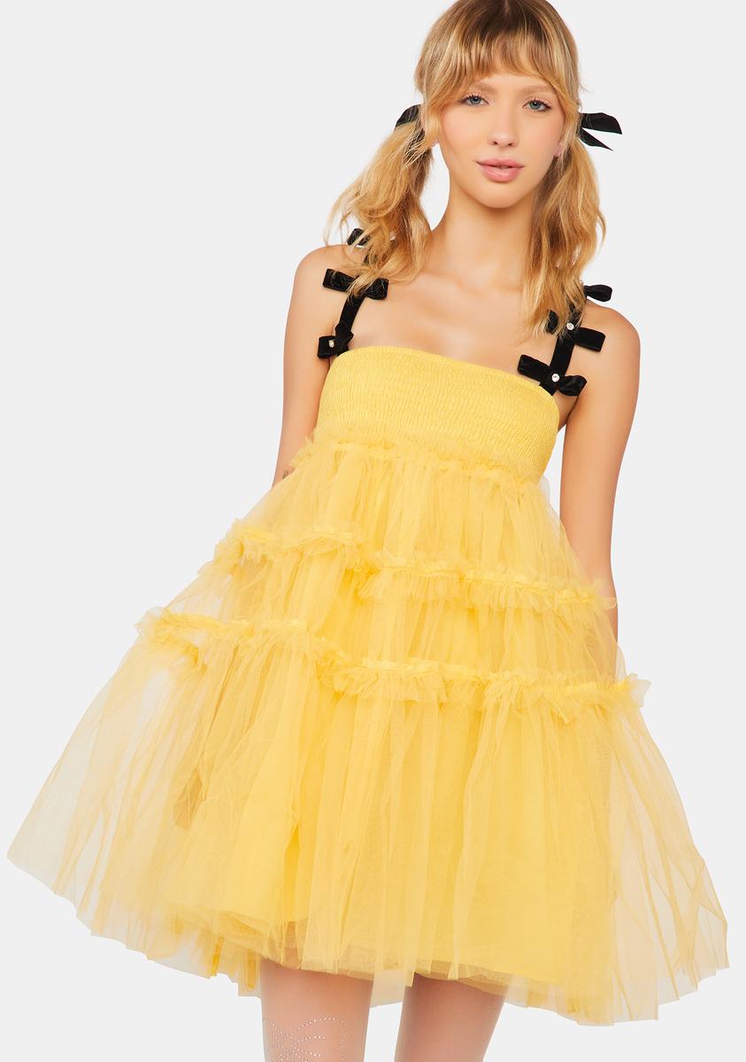 Sister Jane Tulle Mini Dress With Velvet Shoulder Straps - Yellow Dolls Kill Sister Jane Tulle Mini Dress With Velvet Shoulder Straps - Yellow Dolls Kill