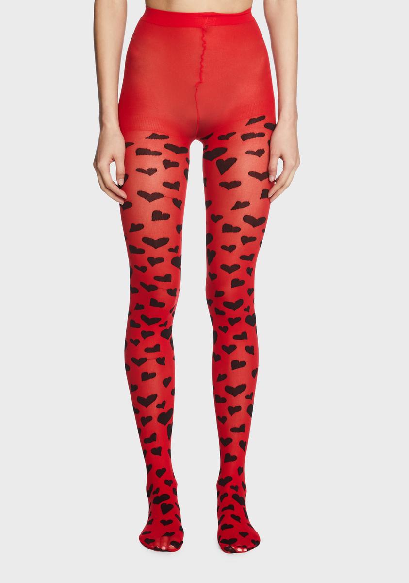 Heart Print Tights Red/Black Dolls Kill