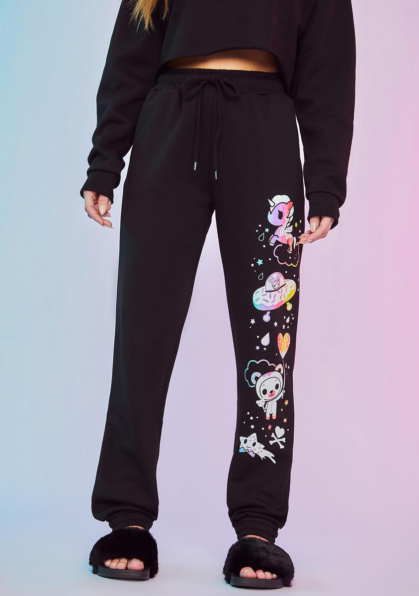 Dolls Kill x tokidoki Space Unicorno Sweatpants Black Pastel Rainbow