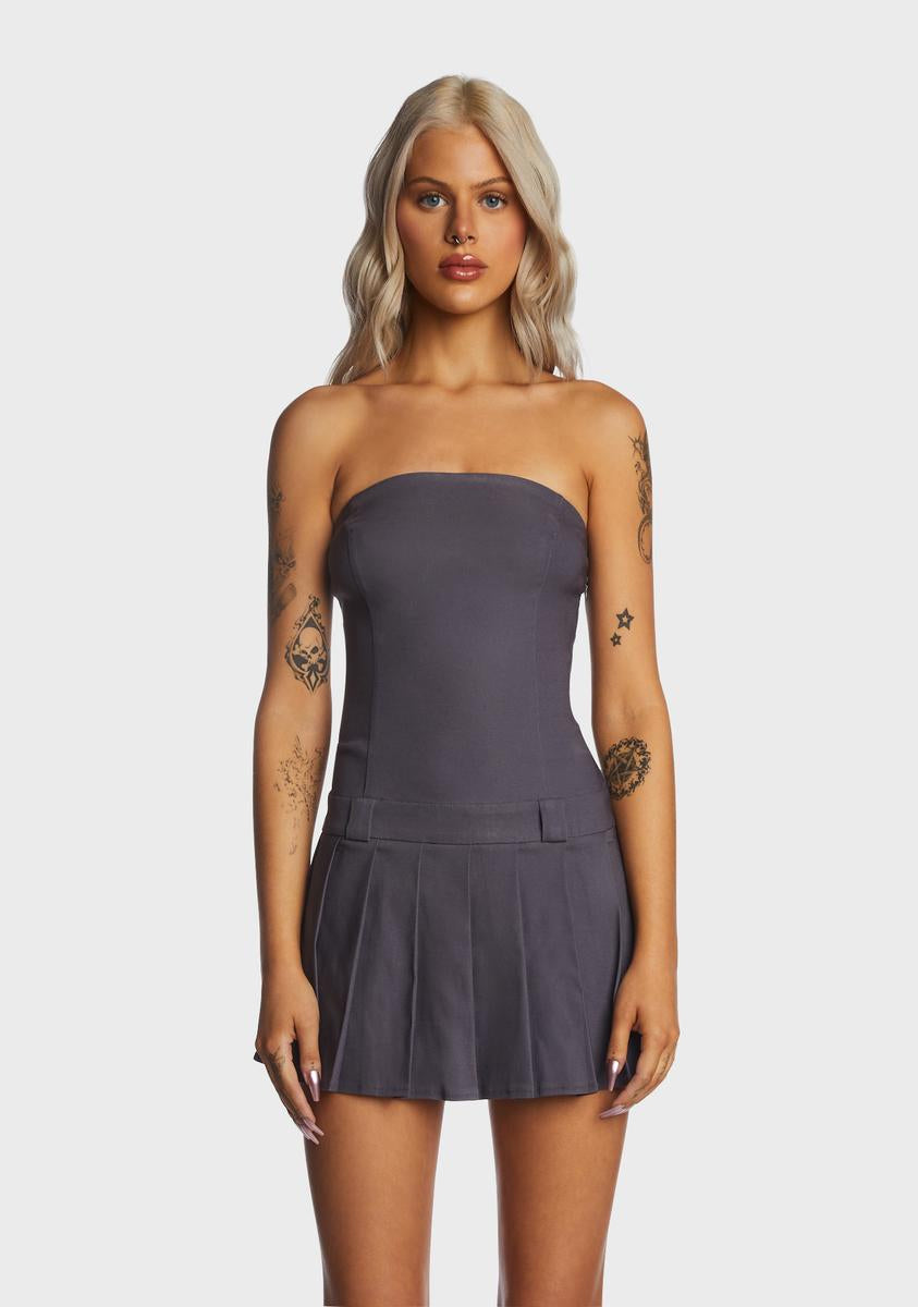 Motel Strapless Tailored Pleated Mini Dress - Grey 49 Motel Strapless Tailored Pleated Mini Dress - Grey 49