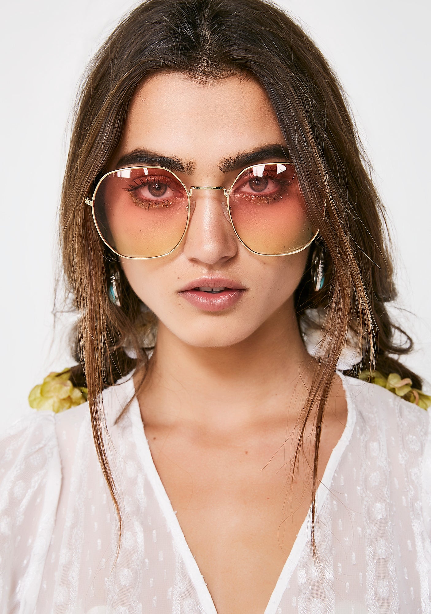 Yellow and Pink Oversized Sunglasses Amazon.com: Fashion Culture Ombre Dreams 60mm Aviator  main image 3