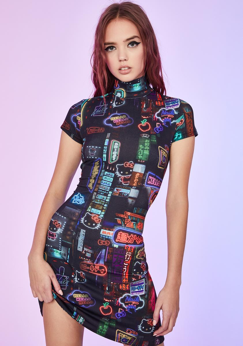 Dolls Kill Hello Kitty Graphic Mock Turtleneck Mini Dress Short Sleeve Fit N' Flare Black Kawaii Punk Dolls Kill Hello Kitty Graphic Mock Turtleneck Mini Dress Short Sleeve Fit N' Flare Black Kawaii Punk