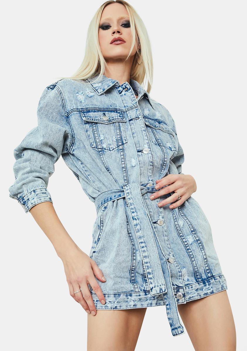 Longline Belted Distressed Denim Jacket - Acid Wash Dolls Kill Longline Belted Distressed Denim Jacket - Acid Wash Dolls Kill