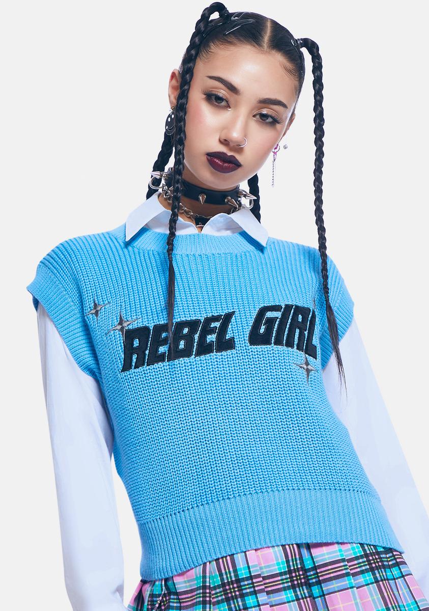 Rebel Girl Knit Sweater Vest Blue – Dolls Kill