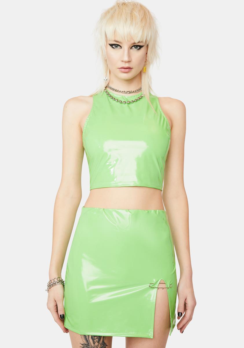 Vinyl Tank Top And Slit Skirt Set
