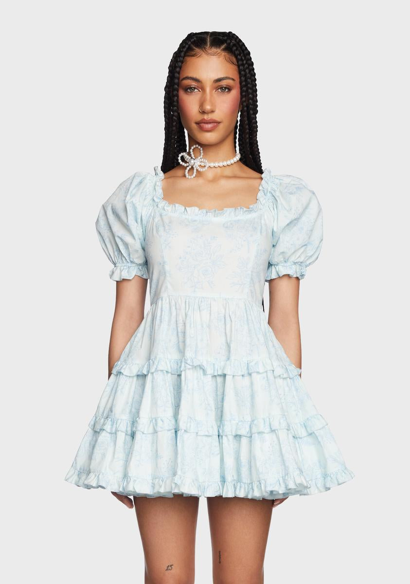 Sugar Thrillz Floral Print Babydoll Dress - Blue