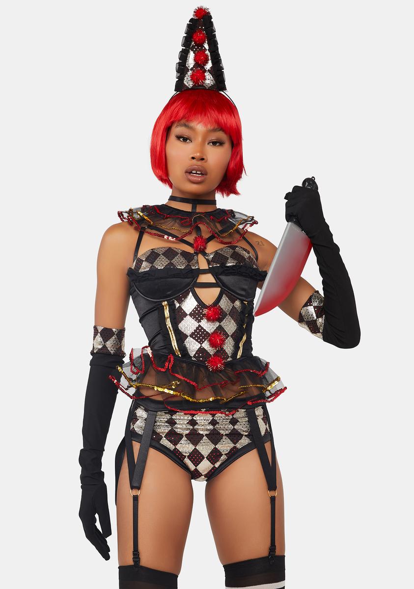 Sexy Killer Clown Costume - Black/Red/Gold