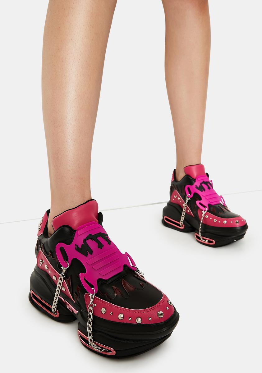 Studded Flame Chain Chunky Platform Sneakers Pink Dolls Kill