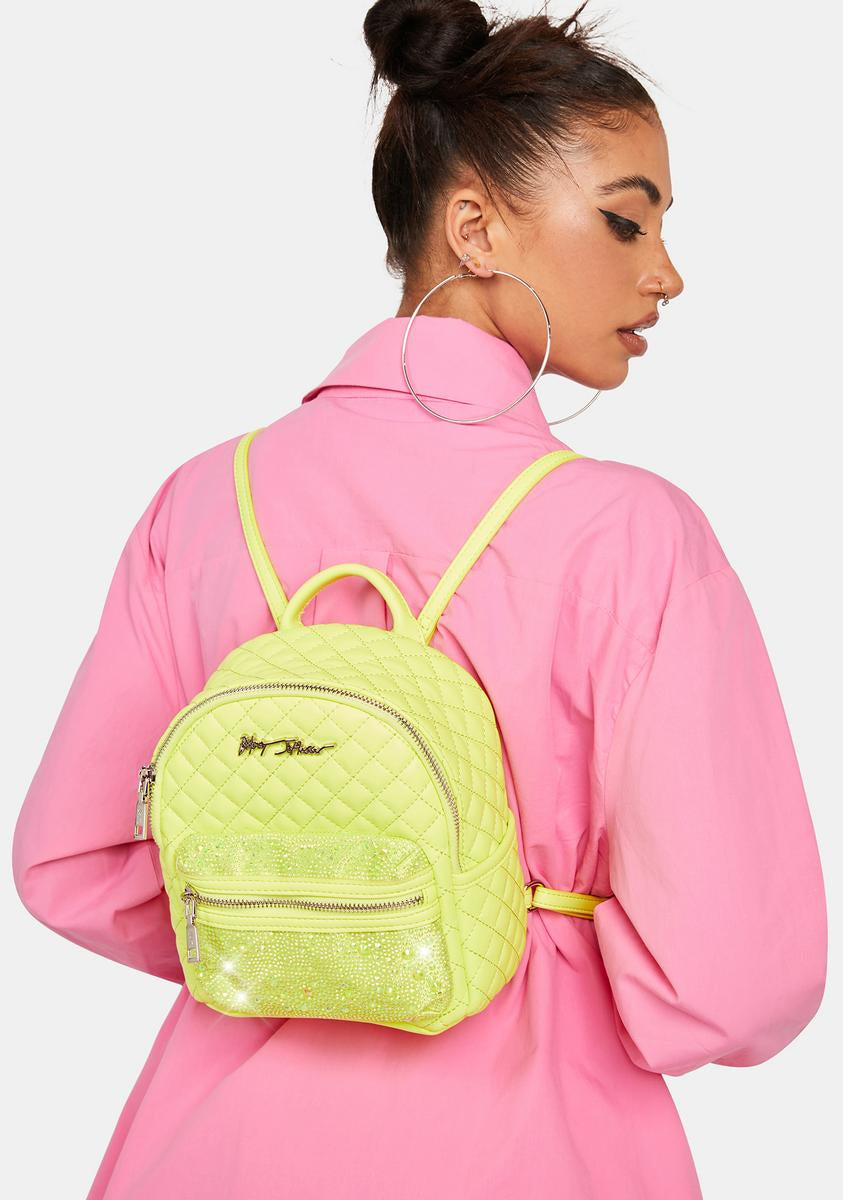 guess yellow mini backpack Betsey Johnson Vegan Leather Quilted Rhinestone Mini Backpack
