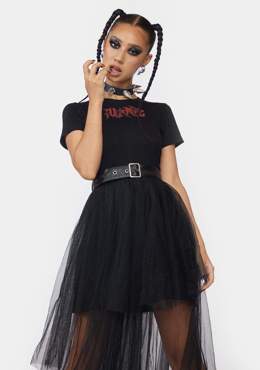 punk midi dress Punk Rave Asymmetric Mesh Hem Midi Dress