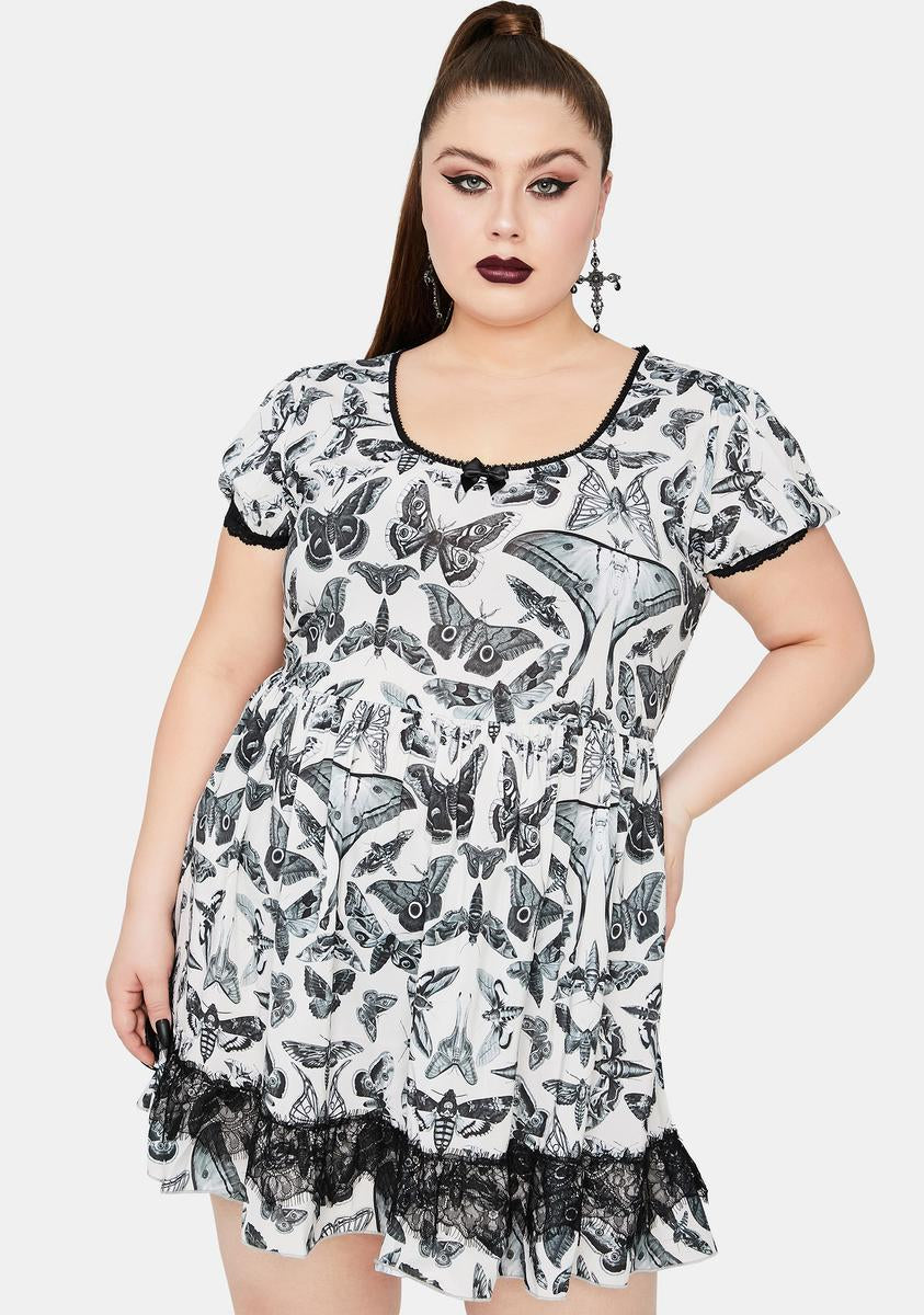 moth mini dress Widow Fairy Lace Plus Size Moth Print Mini Dress
