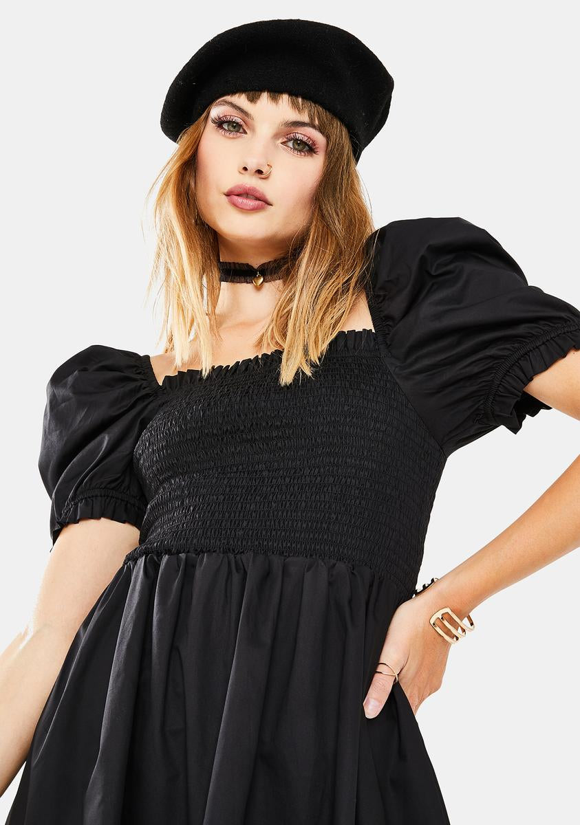 Glamorous Black Puff Sleeve Babydoll Dress – Dolls Kill