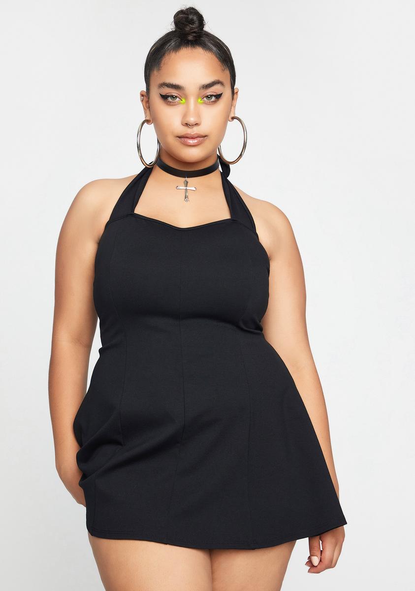 Plus Size Corset Fit And Flare Mini Halter Dress - Black Dolls Kill Plus Size Corset Fit And Flare Mini Halter Dress - Black Dolls Kill