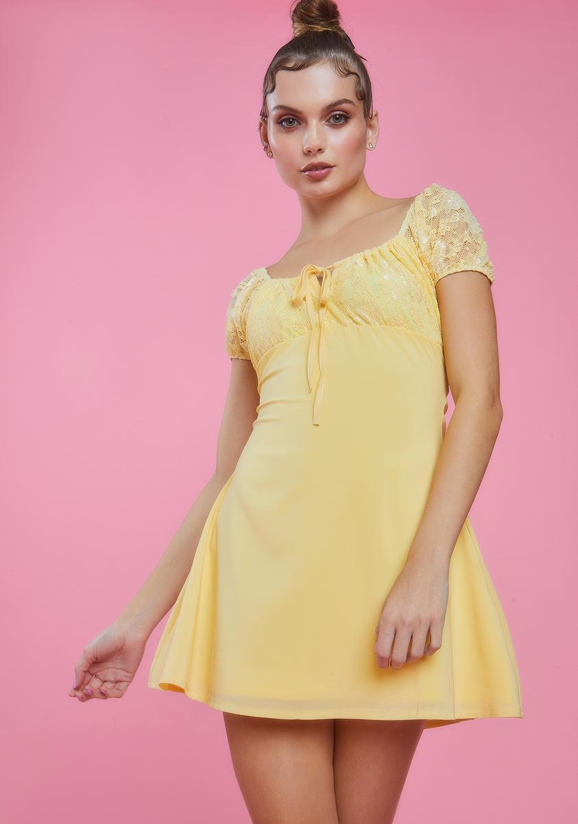 Sugar Thrillz Chiffon Lace Babydoll Dress - Lemon Sugar Thrillz Chiffon Lace Babydoll Dress - Lemon